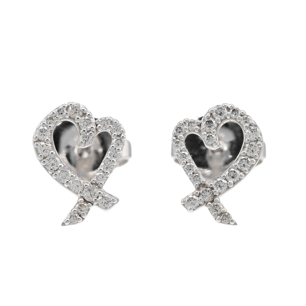 TIFFANY & CO. 18k Silver Diamond Heart Earrings
